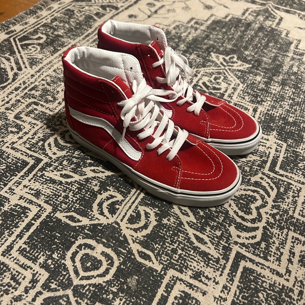 Vans Red and White Sk8-Hi Sneakers